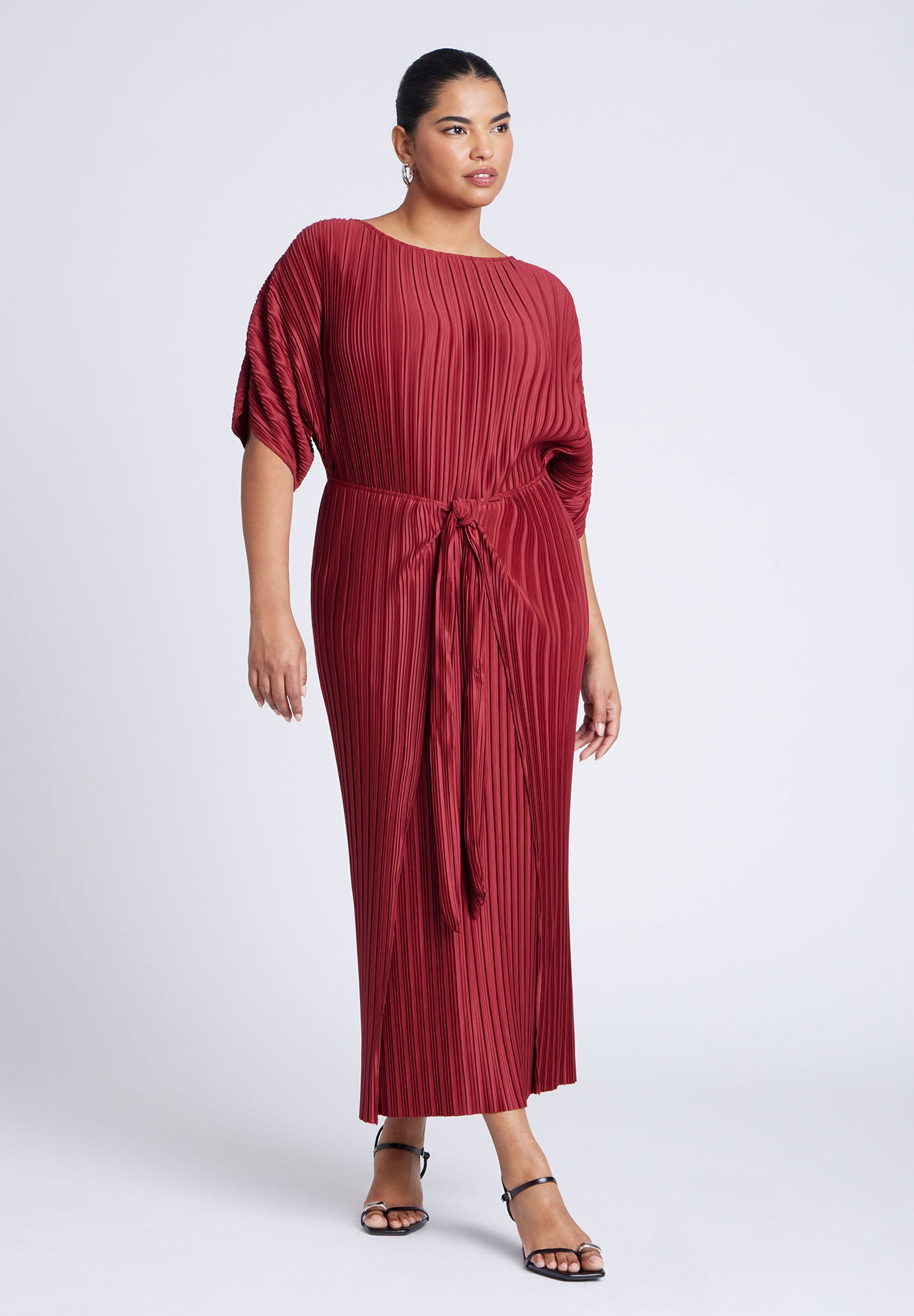 Eloquii Women's Plus Size Plisse Open Sleeve Dress - Biking Red