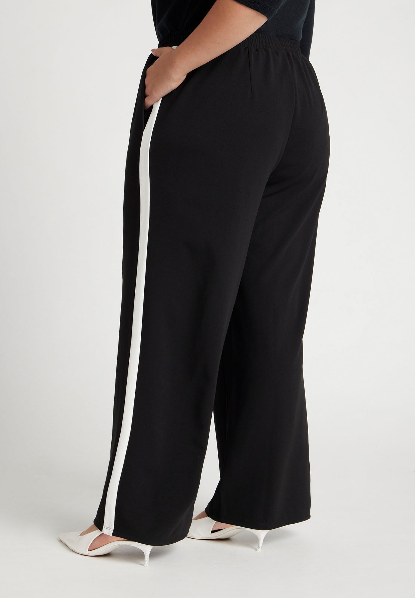 High Rise Wide Leg Pant with Side Stripe Black Eloquii