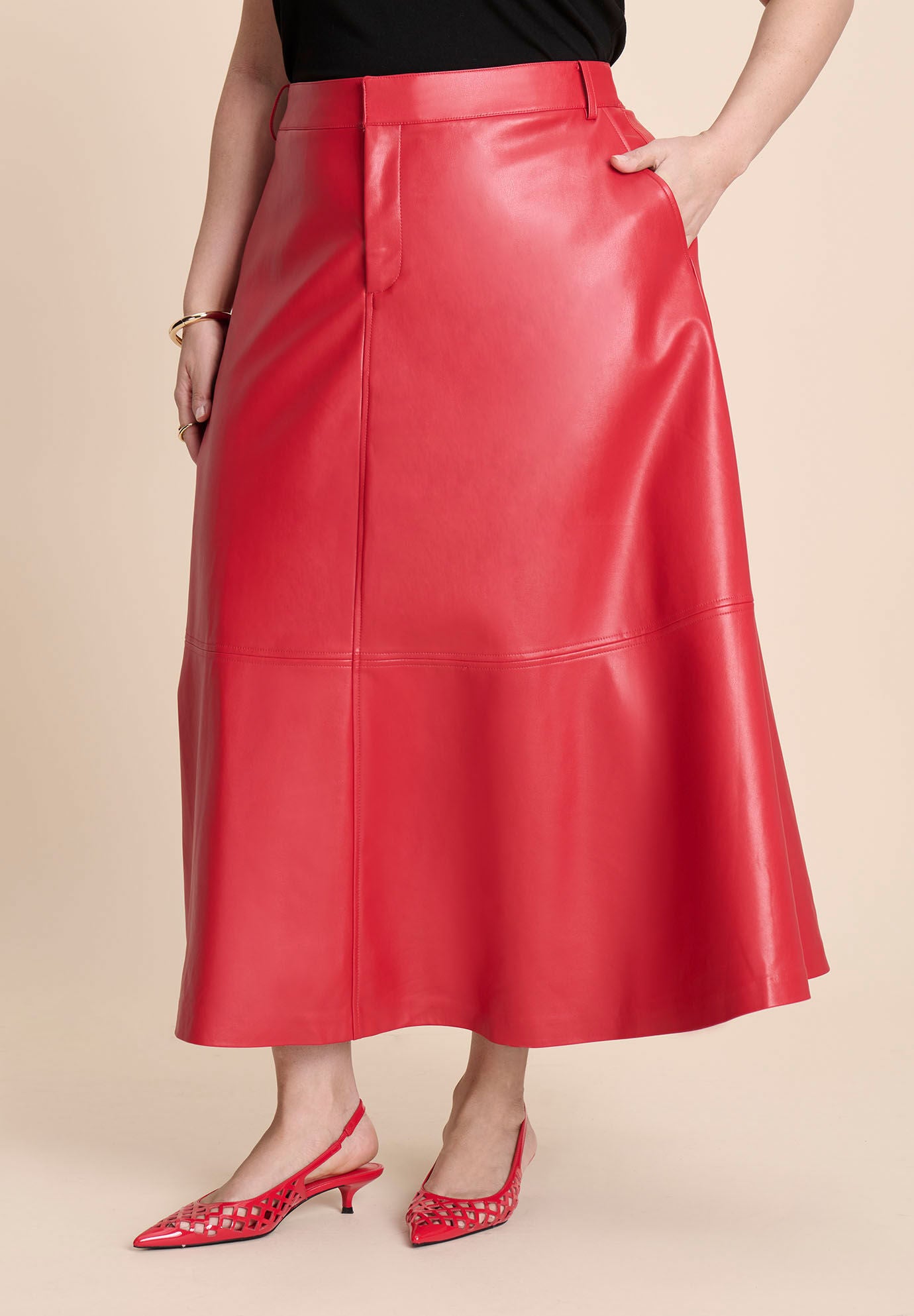 Faux Leather Midi Skirt