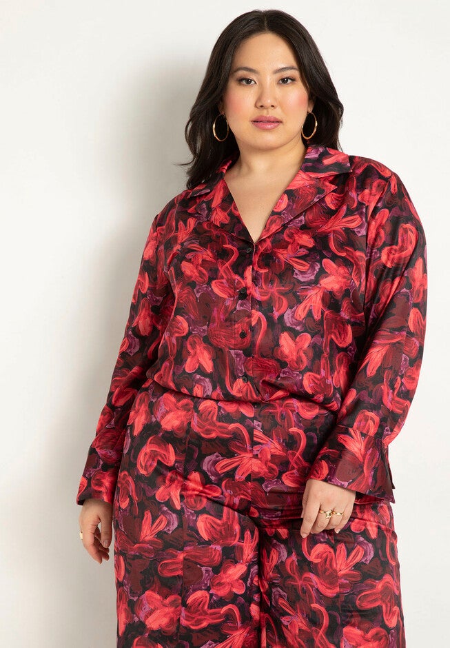 Printed Satin Button Down, , on-hover image number null