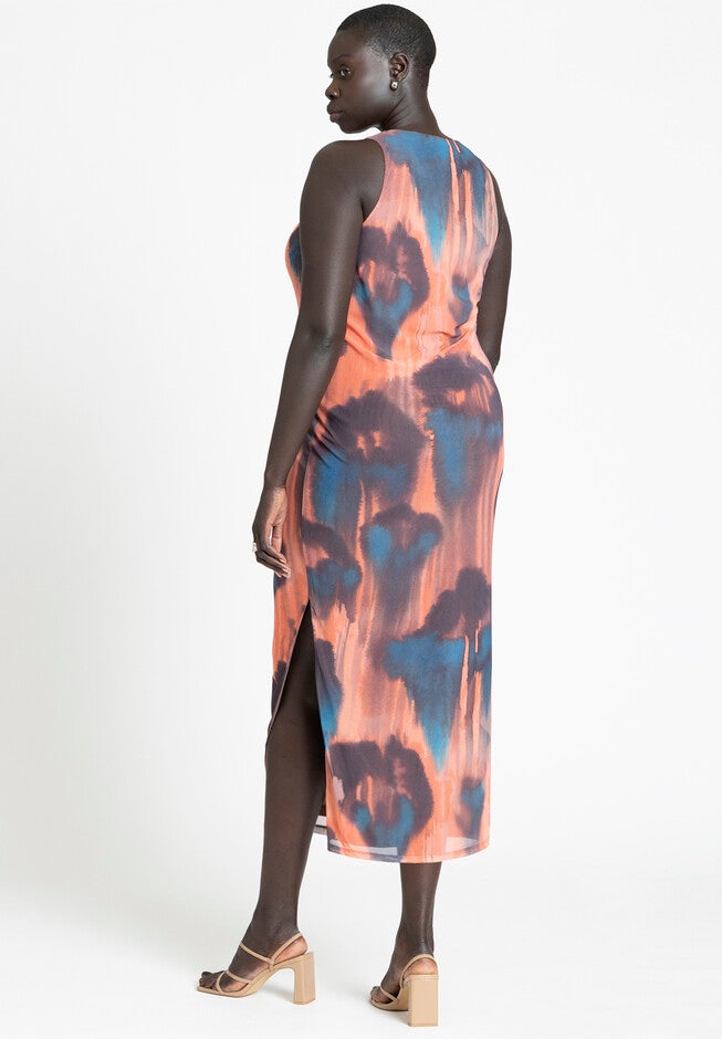 Printed Mesh Dress, FLORAL RAIN, on-hover image number null