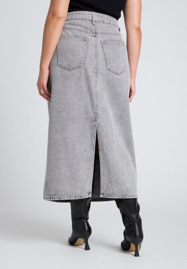 Denim Midi Skirt, GREY, alternate image number null