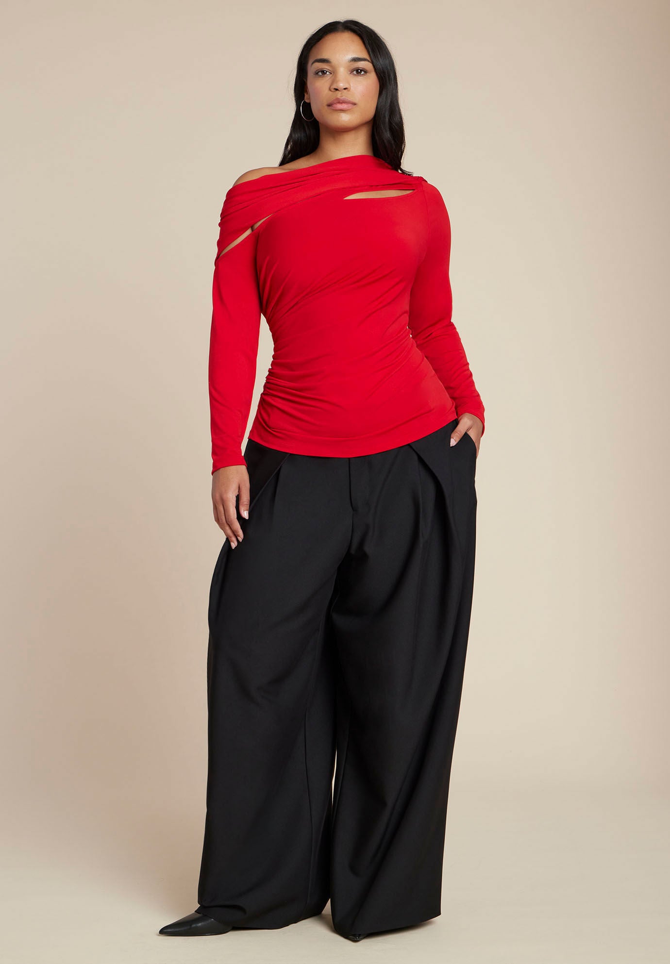  Sliced Asym Neck Top, EQUESTRIAN RED, alternate image number 2