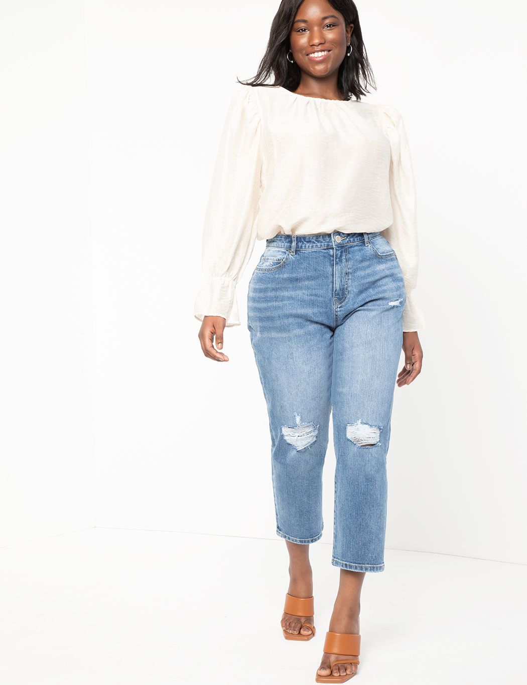 Stretch denim sales mom jeans
