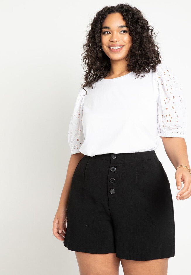 Eyelet Sleeve Tee, SOFT WHITE, hi-res image number null