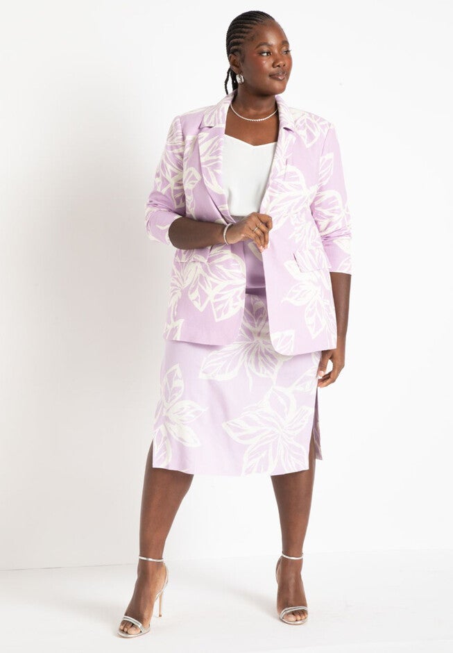 Printed Linen Midi Skirt With Slit, CHALK ART - LILAC, hi-res image number null