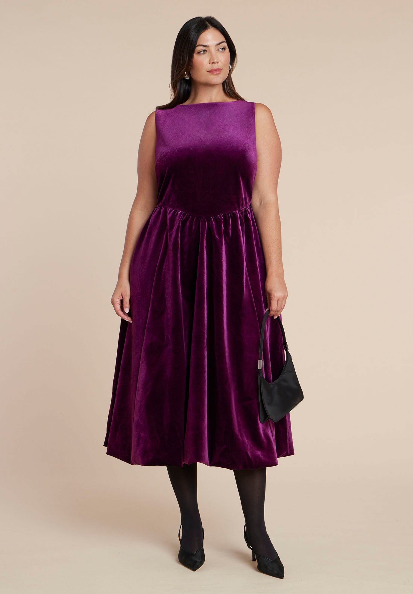 Bubble Hem Velvet Dress, PICKLED BEET, hi-res image number 0
