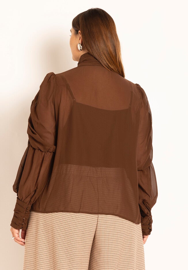 Romantic Puff Sleeve Blouse, CHICORY COFFEE, on-hover image number null