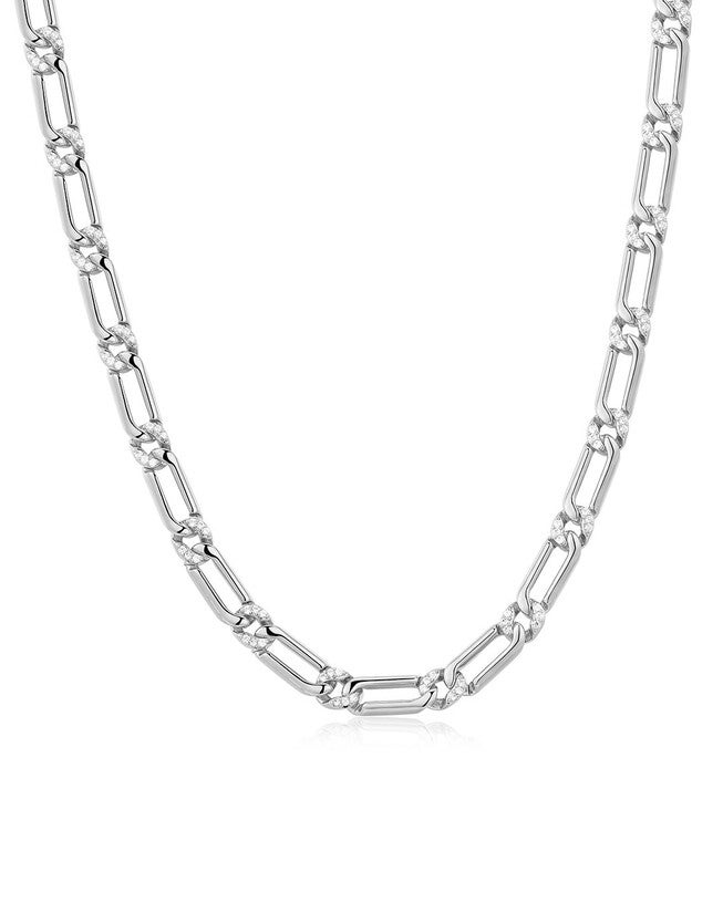 The Two-Tone Pave Link Necklace- Silver, SILVER, hi-res image number null