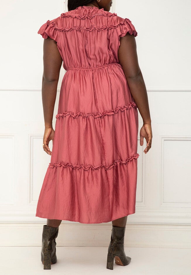 ELOQUII Elements Ruffle Sleeve Yoke Detail Tiered Dress, , alternate image number null