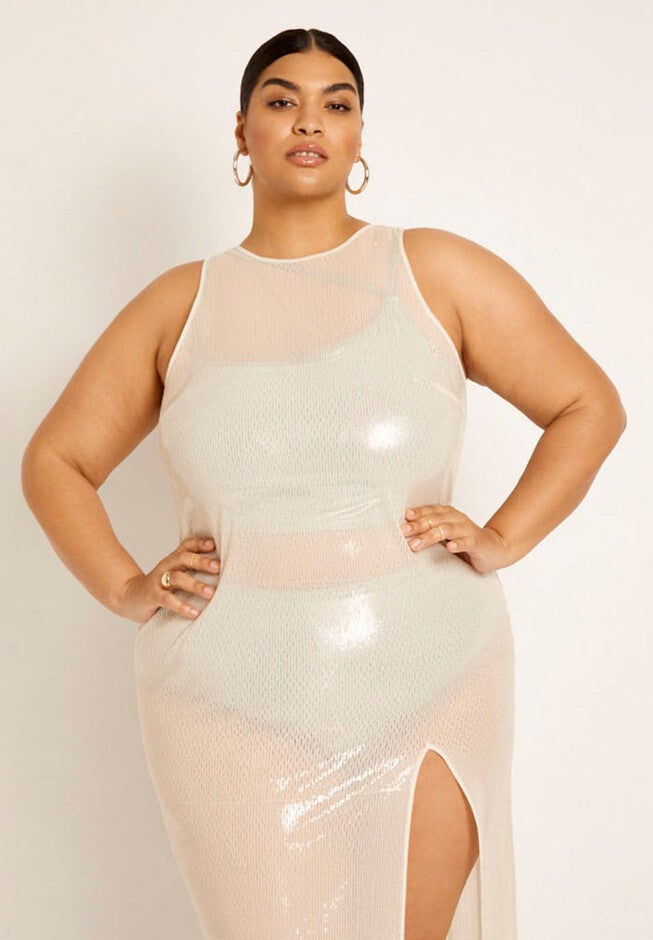 Gabi Fresh Swim x ELOQUII Sheer Sequin Coverup Maxi Dress with Slit, , alternate image number null