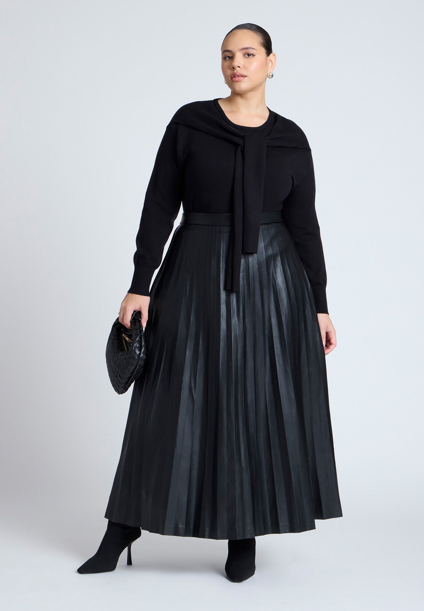 Maxi Pleated Faux Leather Skirt, BLACK ONYX, alternate image number 3