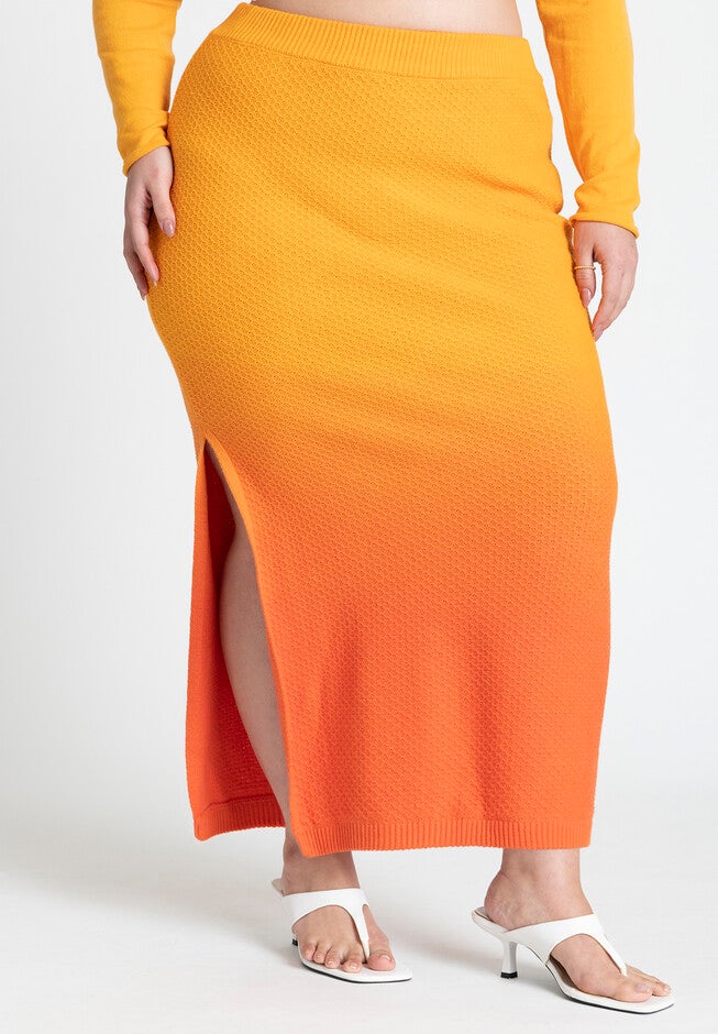 Ombre Knitted Maxi Skirt, YELLOW ORANGE, on-hover image number null