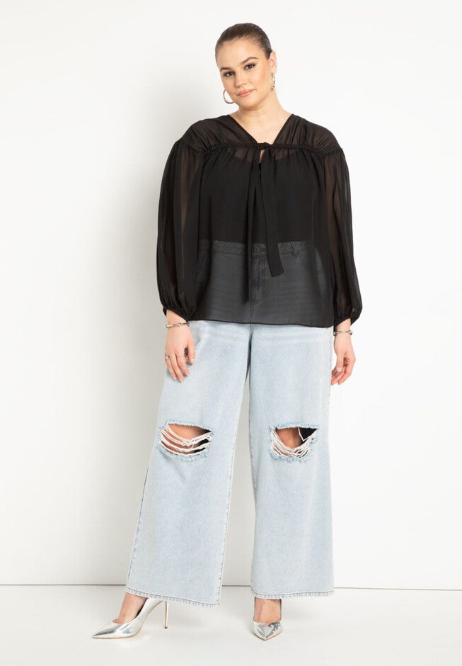 Tunnel Detail Chiffon Blouse, , alternate image number null