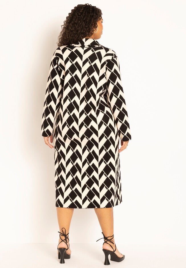 Geo Print Heavy Knit Duster, , alternate image number null