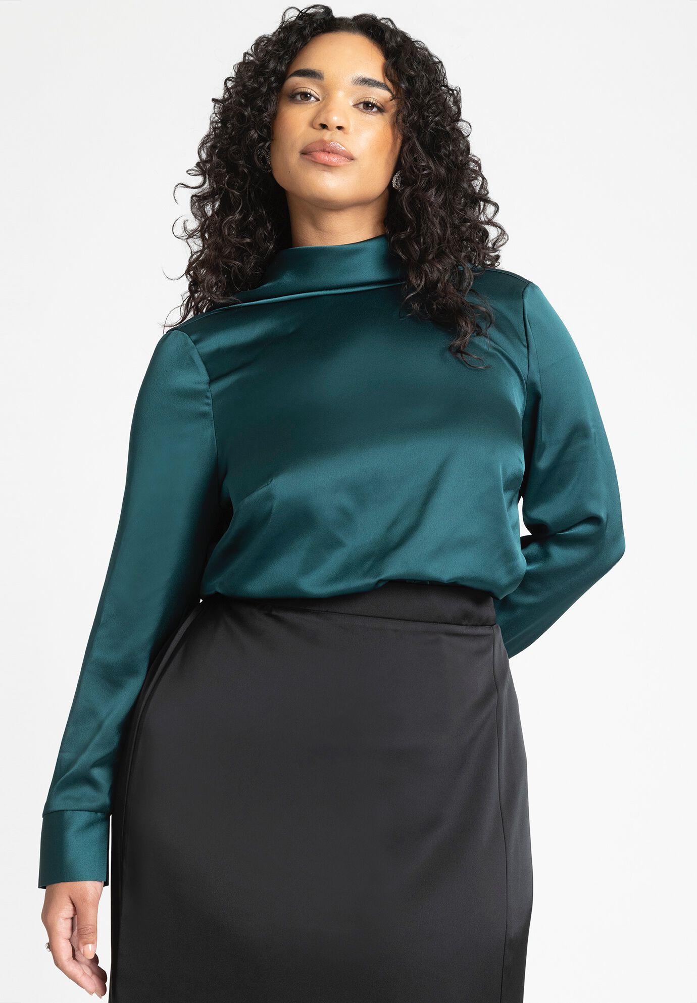 Women Strong Shoulder Draped Back Satin Blouse By ( Size 28 )