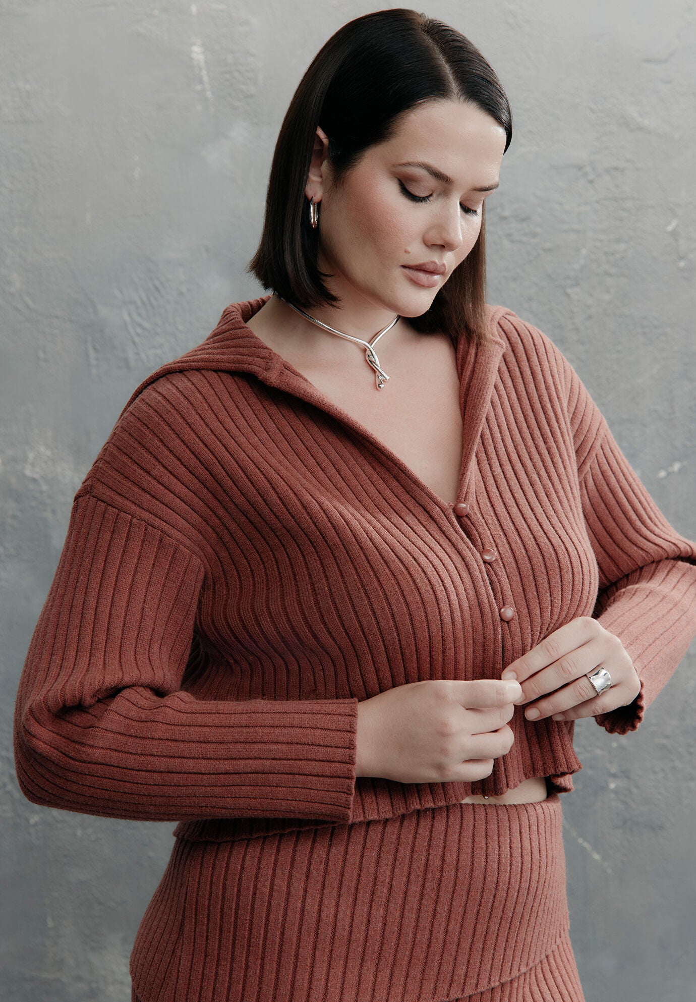 Oversized Collar Rib Knit Cardigan