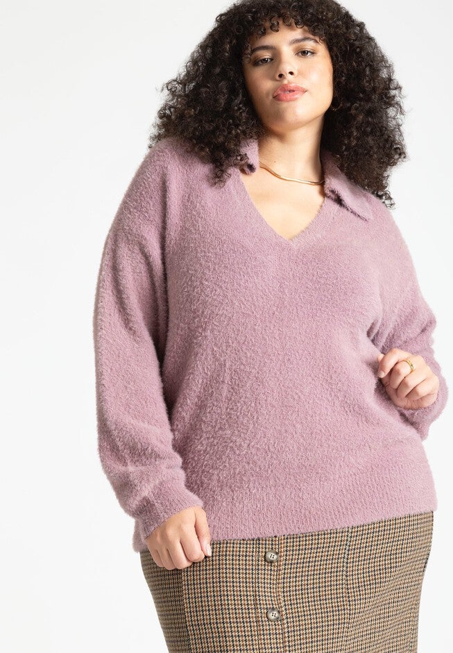 Wide Collar Relaxed Sweater, DUSTY ORCHID, hi-res image number null