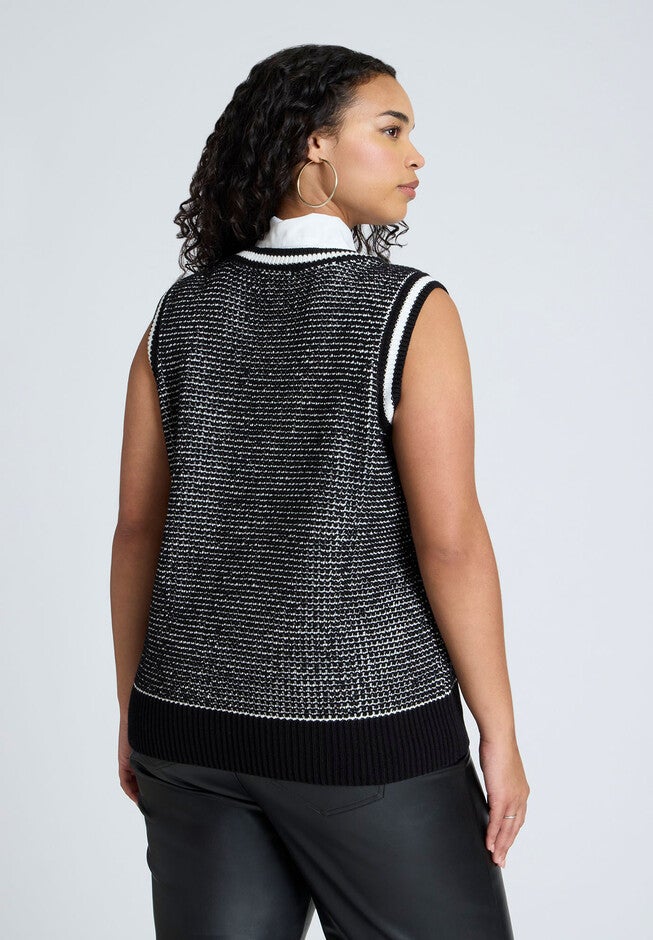 Twofer Sweater Vest, BLACK AND WHITE, alternate image number null