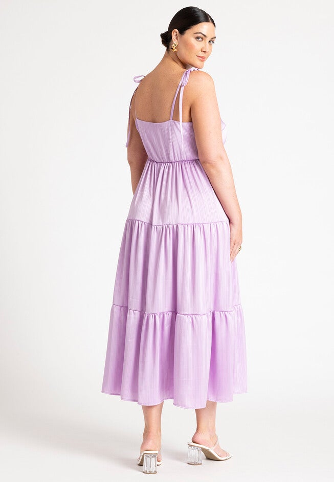 Tiered Satin Maxi Dress, PASTEL LILAC, on-hover image number null