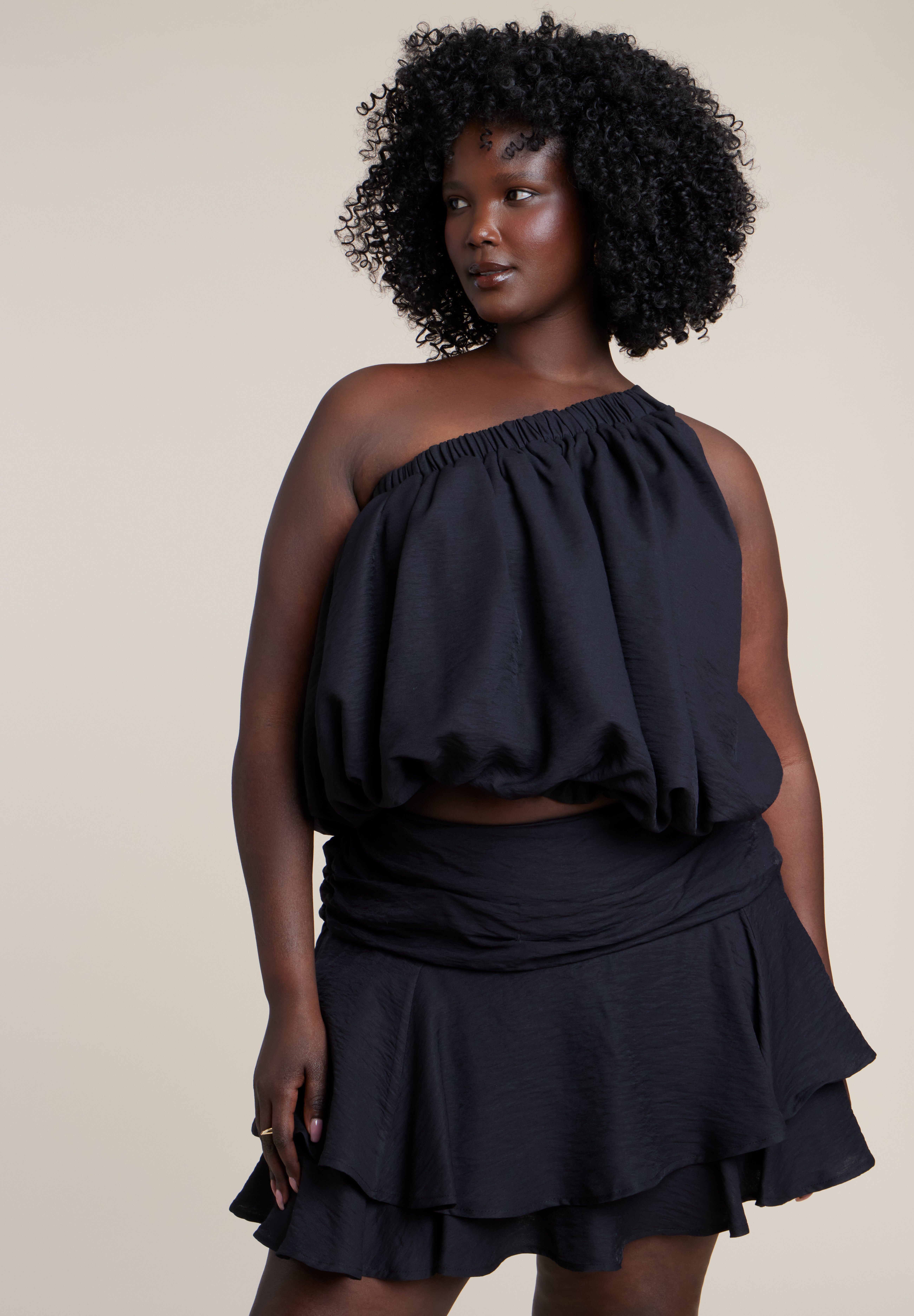 Asymmetric Bubble Crop Top