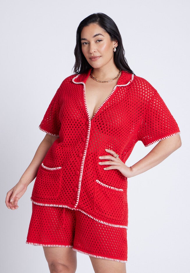 Crochet Sweater Tee, FLAME SCARLET, hi-res image number null