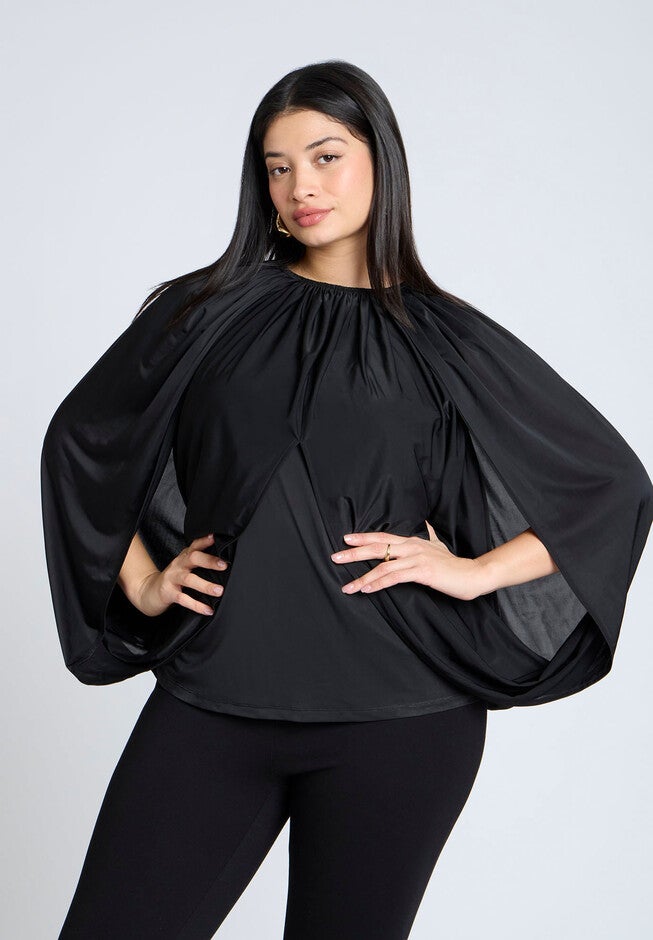 Draped Front Cape Top, BLACK ONYX, hi-res image number null