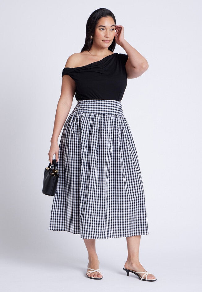 Gingham Full Skirt, BLACK AND WHITE GINGHAM, on-hover image number null