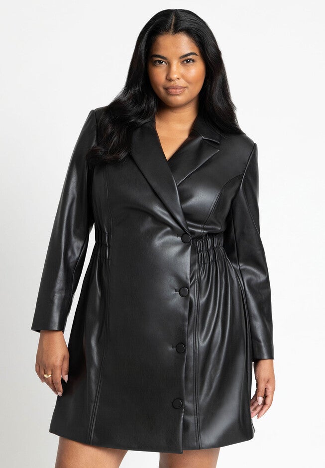 Faux Leather Elastic Waist Blazer Dress, BLACK ONYX, alternate image number null