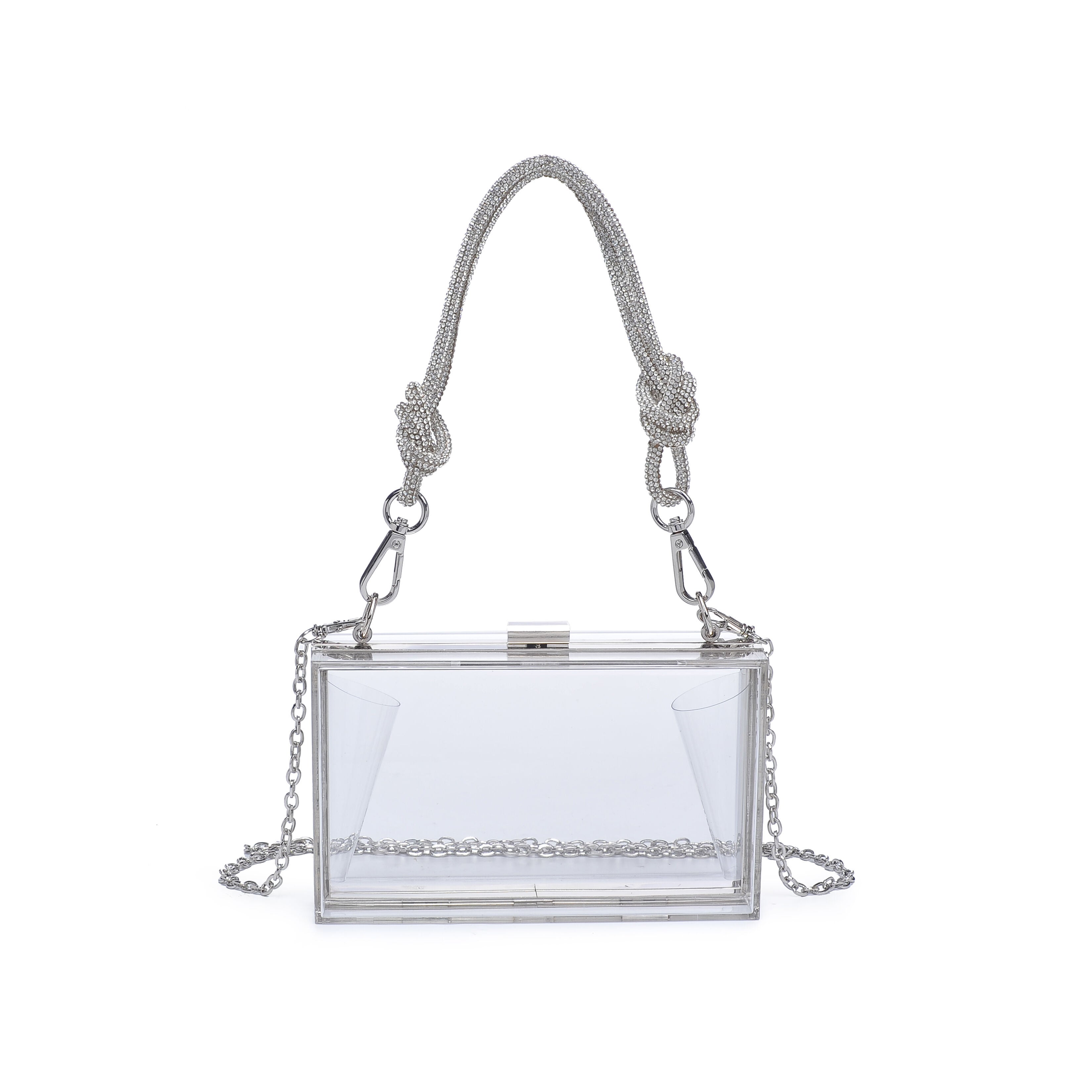 Shirley Rhinestone Handle Transparent Evening Bag, SILVER, hi-res image number 0