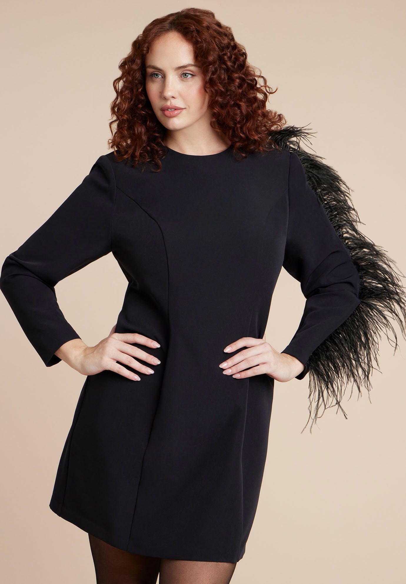  Feather Sleeve Mini Dress, BLACK ONYX, alternate image number 3