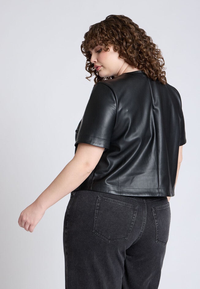 Boxy Faux Leather Top, BLACK ONYX, on-hover image number null