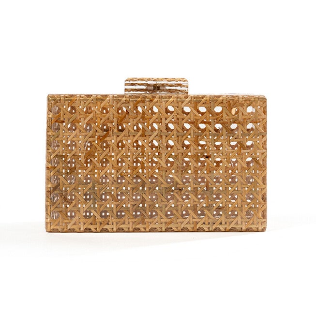 Cane Rattan Acrylic Clutch, BROWN, hi-res image number null