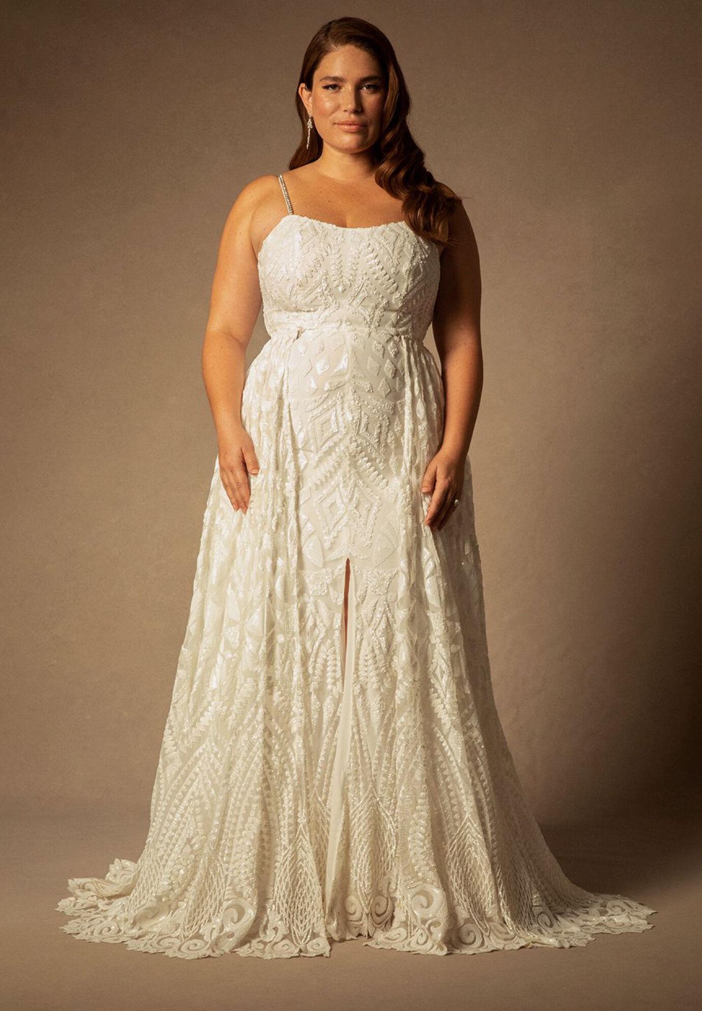 Plus Size Sequined Mesh Fitted Tulle Wedding Dress
