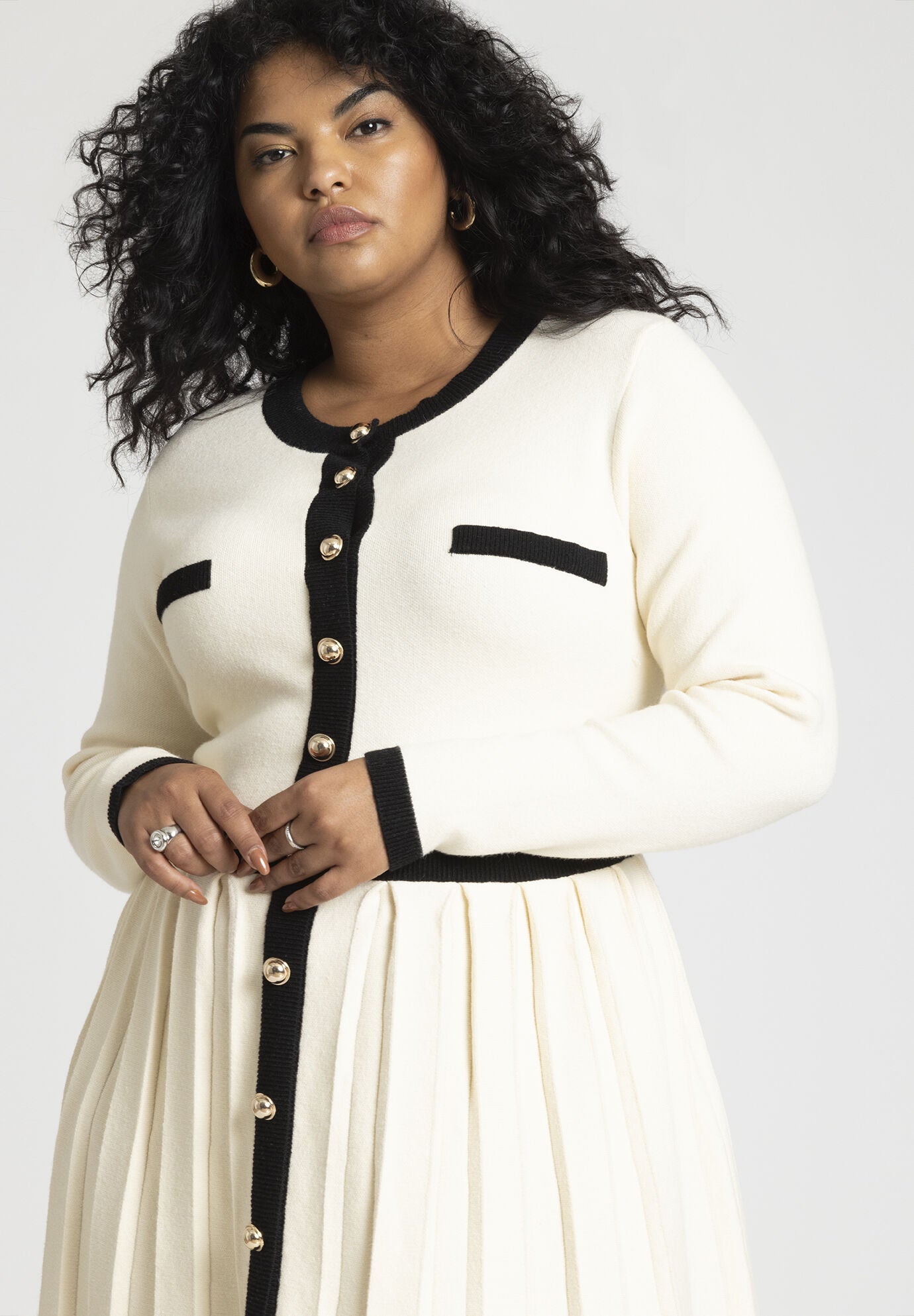 Black sweater gold buttons top