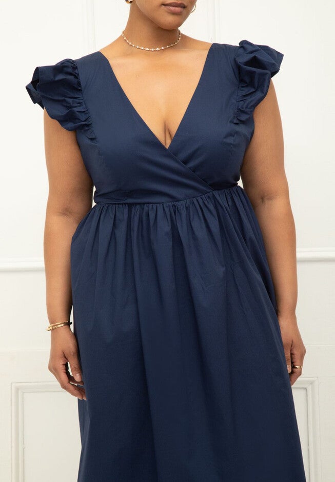 ELOQUII Elements Ruffle Sleeve Surplice Dress With Tie, , on-hover image number null
