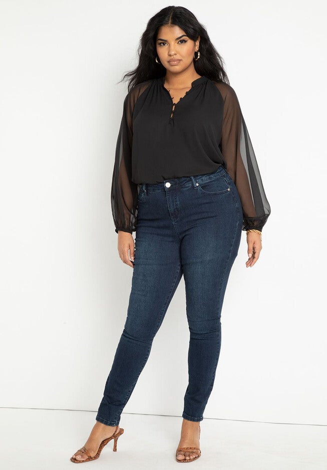 Sheer Raglan Sleeve Blouse, , alternate image number null