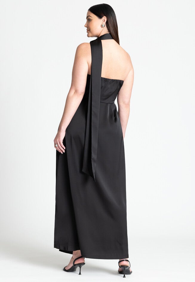 Scarf Neck Maxi Dress, BLACK ONYX, on-hover image number null