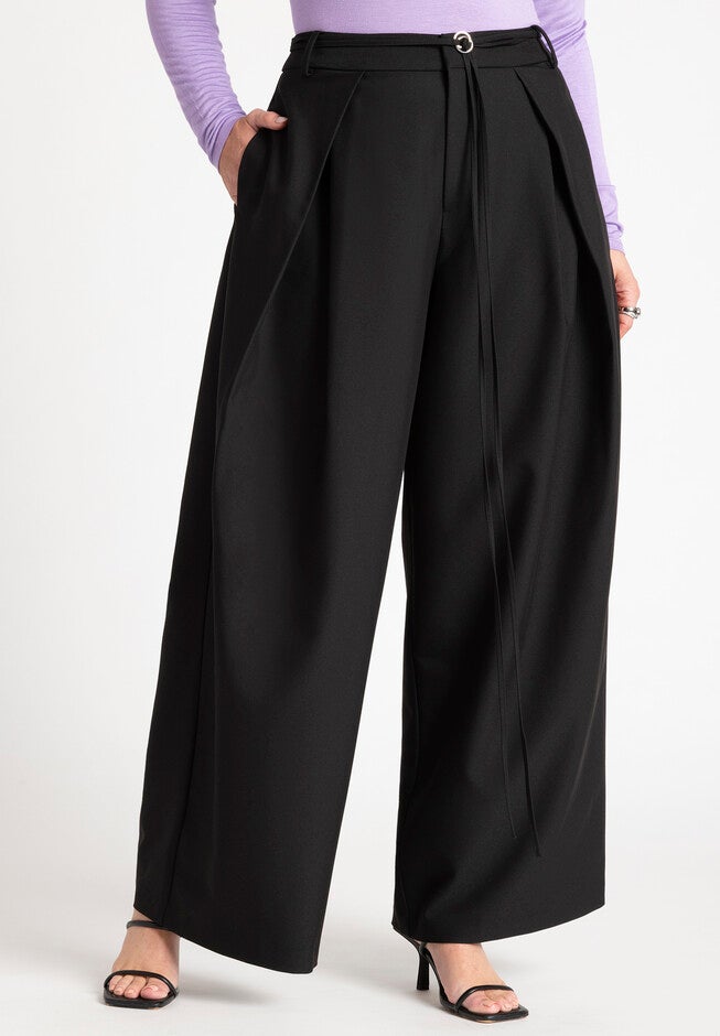 Pleat Detail Trouser With Long Belt, BLACK ONYX, on-hover image number null