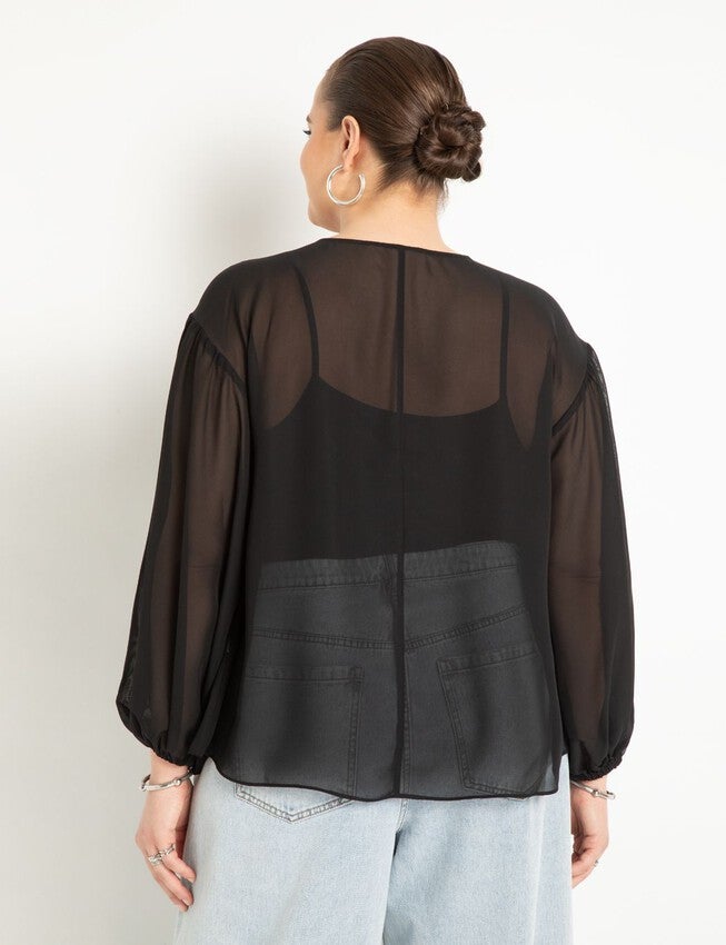 Tunnel Detail Chiffon Blouse, BLACK ONYX, on-hover image number null