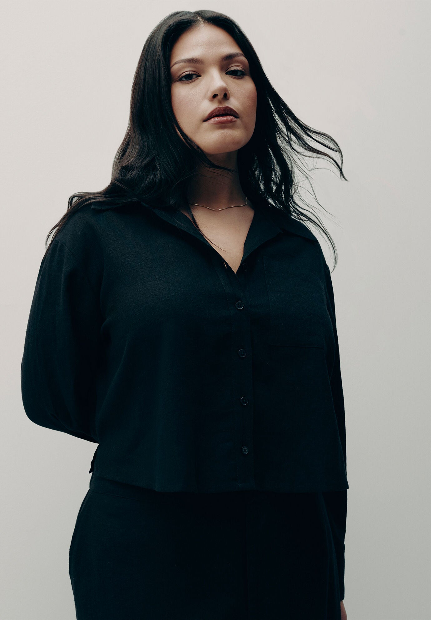 Pointed Collar Button Down, Top Sale, Totally Black | ELOQUII
