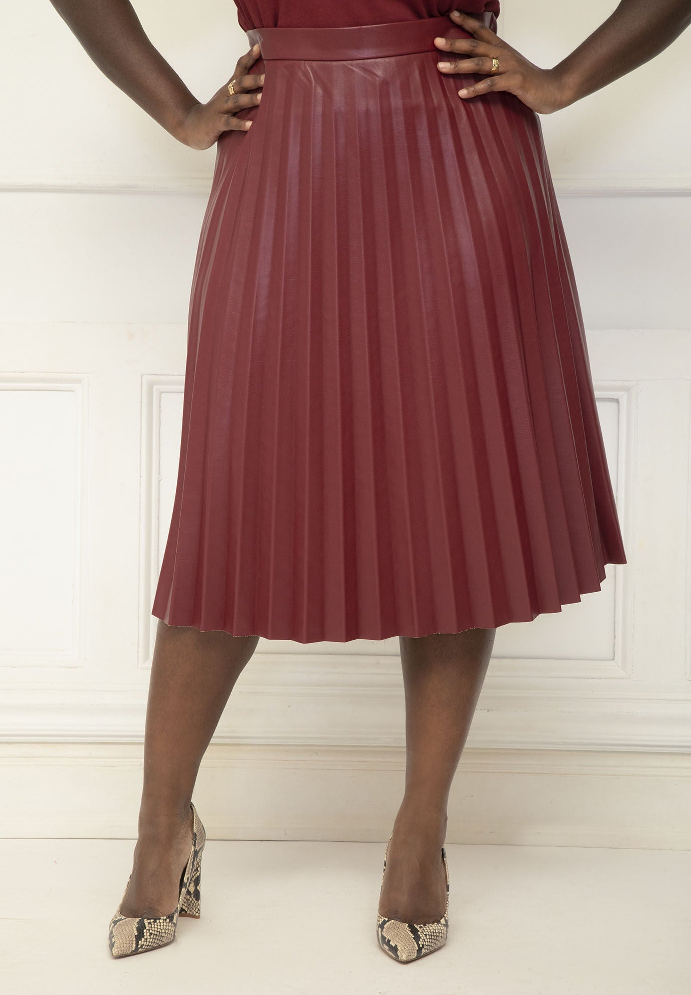 Pleated Faux Leather Skirt with Back Zipper Cabernet Eloquii