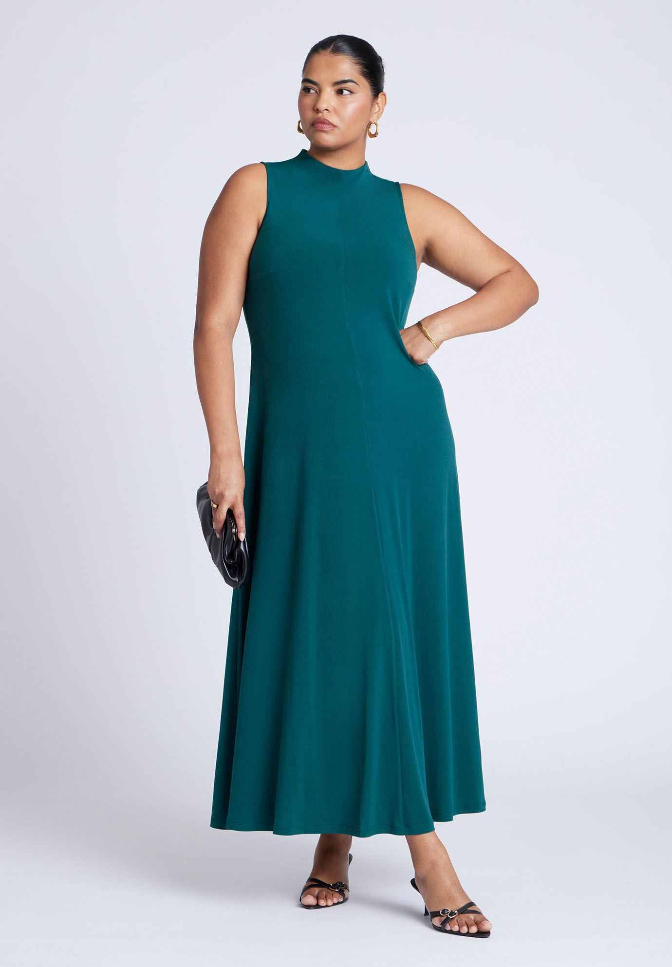 Off Shoulder Maxi Dress - Close Fit Bodice, Avocado Oil