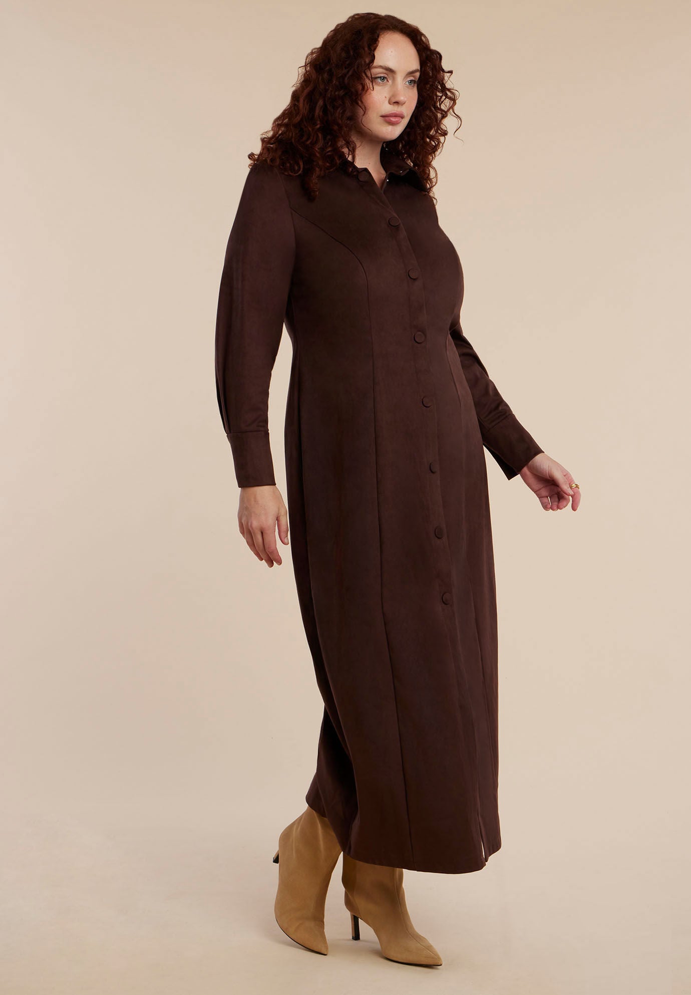 Suede Shirt Dress, CHICORY COFFEE, alternate image number 3