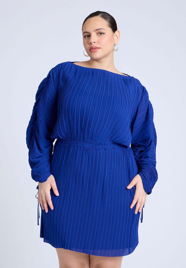 Plisse Mini Dress , BLUE, alternate image number null