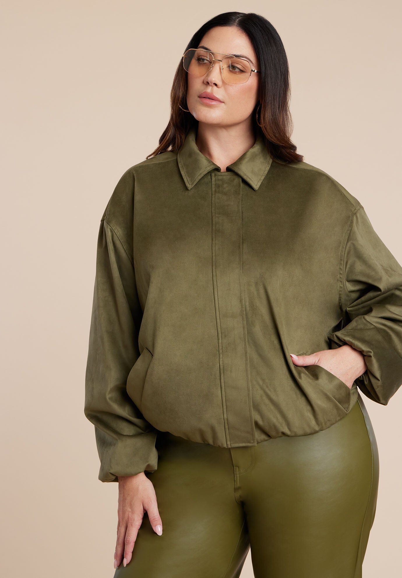 Faux Suede Bomber Jacket