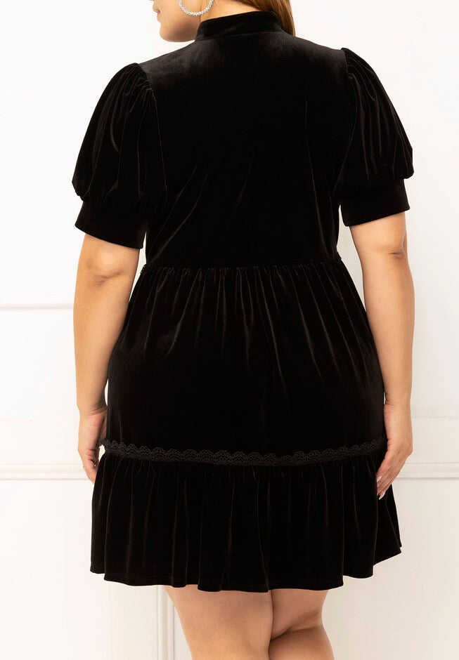 ELOQUII Elements Puff Sleeve Dress With Lace Inserts, , alternate image number null