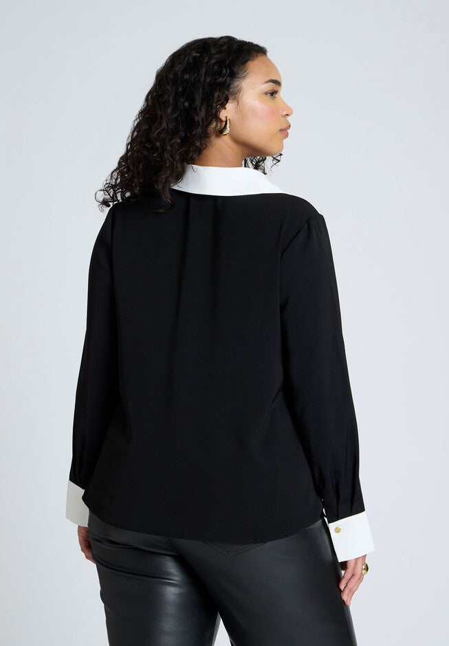 Combo Collared Long Sleeve Shirt, BLACK AND CREAM, on-hover image number null