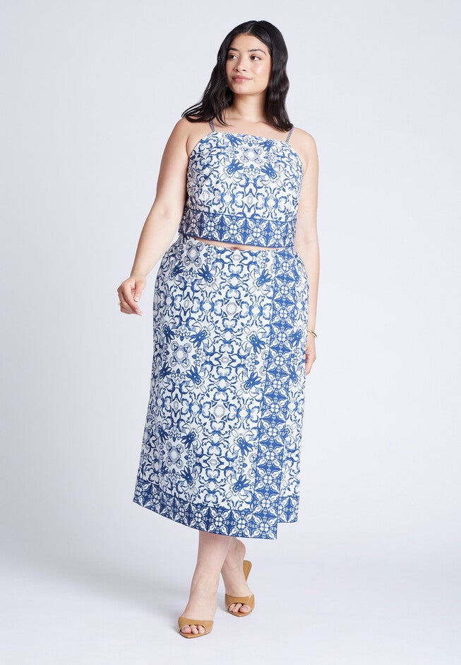 Border Print Midi Skirt, AZULEJO, on-hover image number null