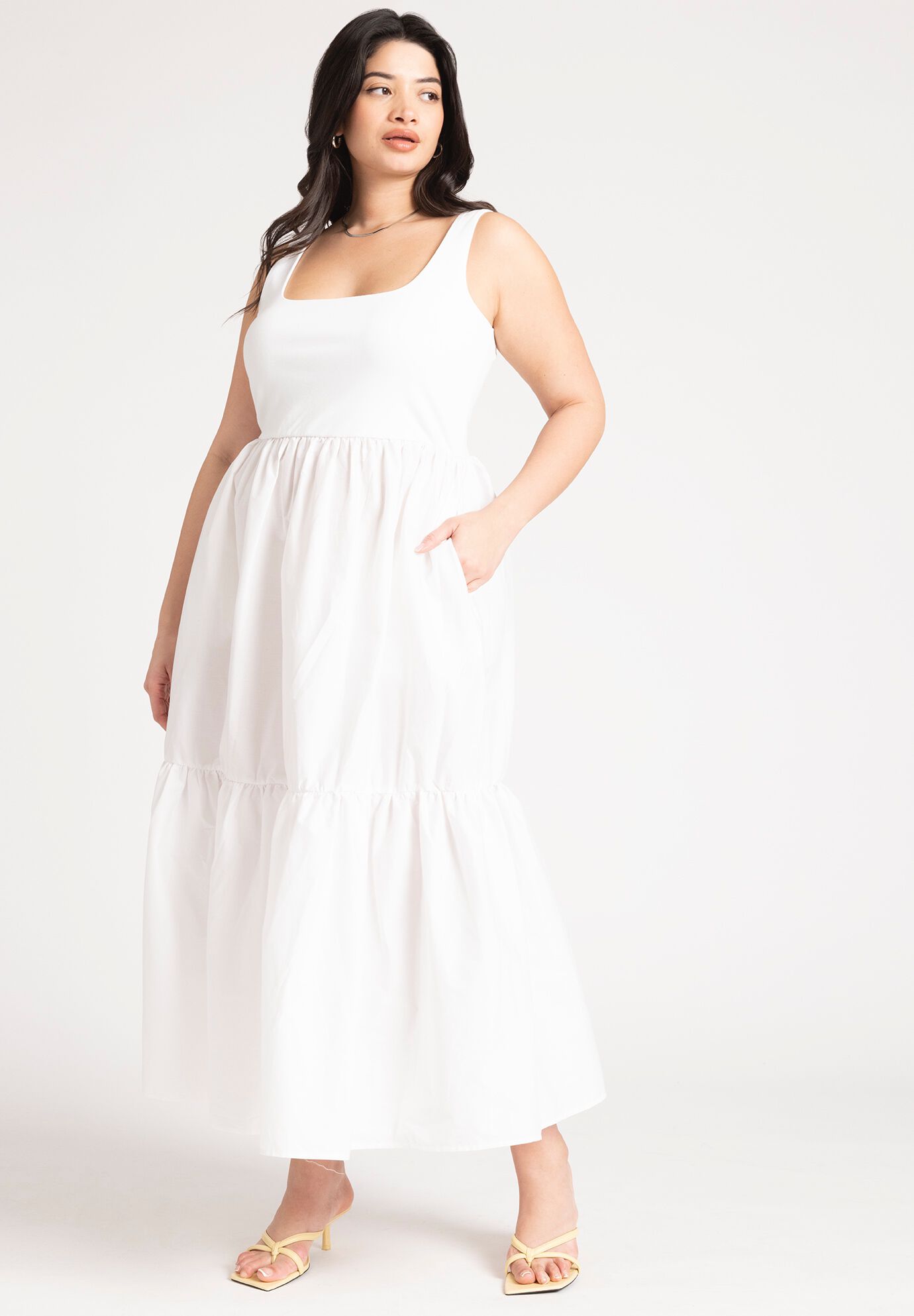 Plus Size Tiered Pocketed Tank Dress
